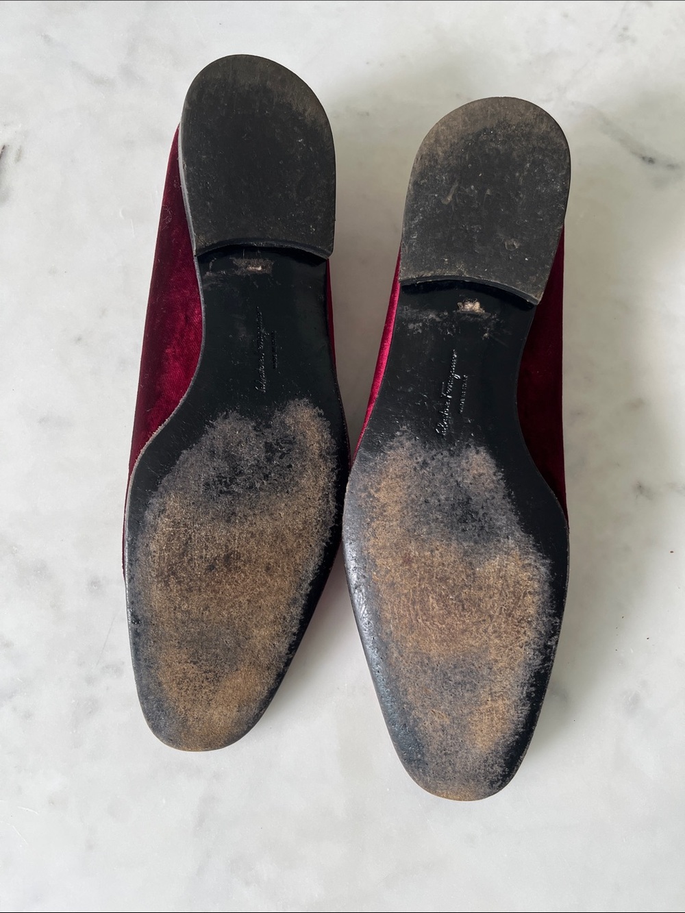 Salvatore Ferragamo Burgundy Velvet Slip-On Loafers with Black Trim - Picture 3 of 3